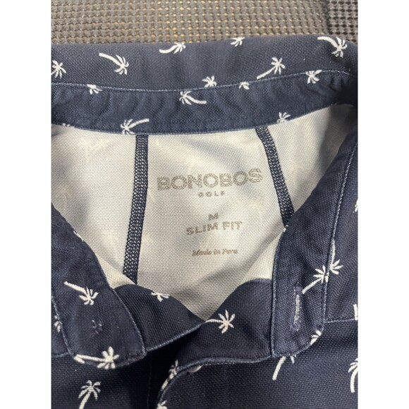 BONOBOS GOLF Slim Fit Polo Shirt Mens Medium Navy‎ Palm Tree Golf Short Sleeve - Picture 2 of 8